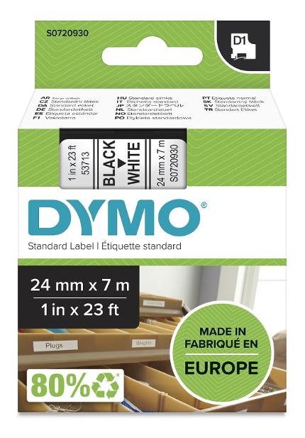 Tape DYMO D1 24mm x 7m sort/hvit