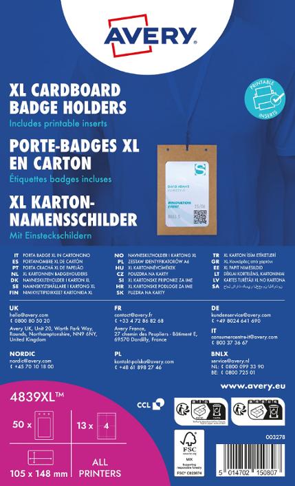 Navnskilt AVERY 105x148mm kartong (50)