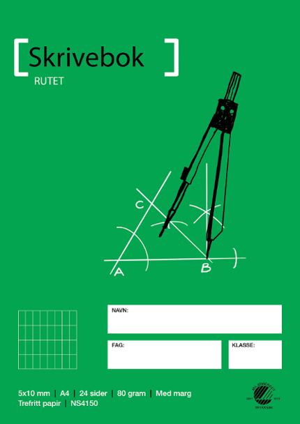 Skrivebok A4 80g 24bl 5x10 rutet