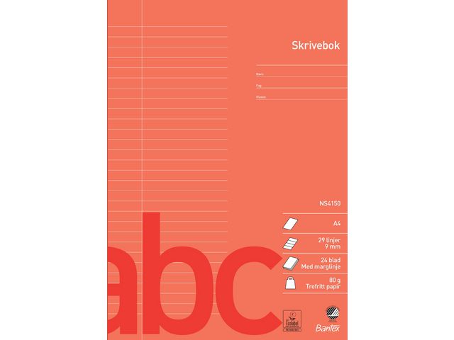 Skrivebok BANTEX A4 80g 9mm linjer marg