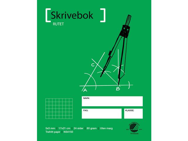 Skrivebok 17x21 80g 24bl 5x5 rutet