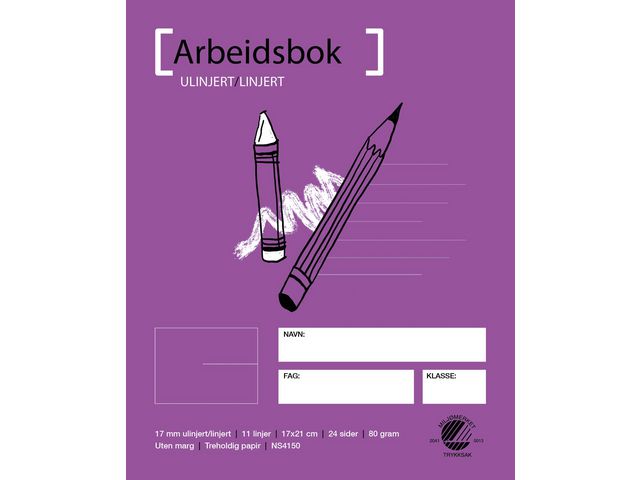Arbeidsbok 17x21 80g 17mm ulinj./linjert