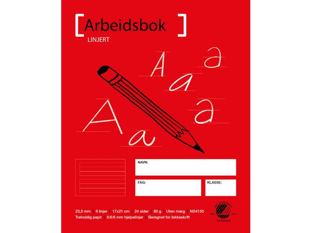 Arbeidsbok 17x21 80g 23,5mm 6:6:6 hj.lin