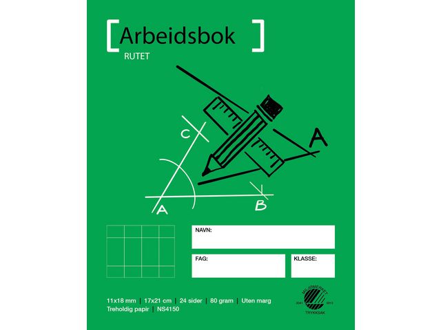 Arbeidsbok 17x21 80g 11x18 rutet