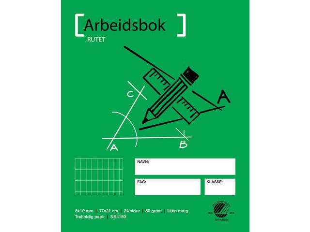 Arbeidsbok 17x21 80g 5x10 rutet