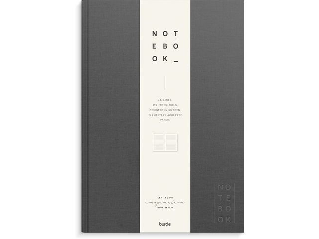 Skrivebok BURDE A4 linjer mørk grå