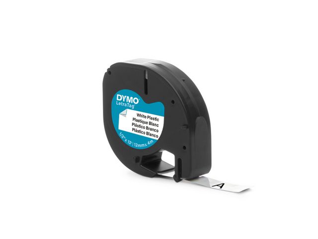 Tape DYMO LetraTAG 12mm plast sort/ hvit