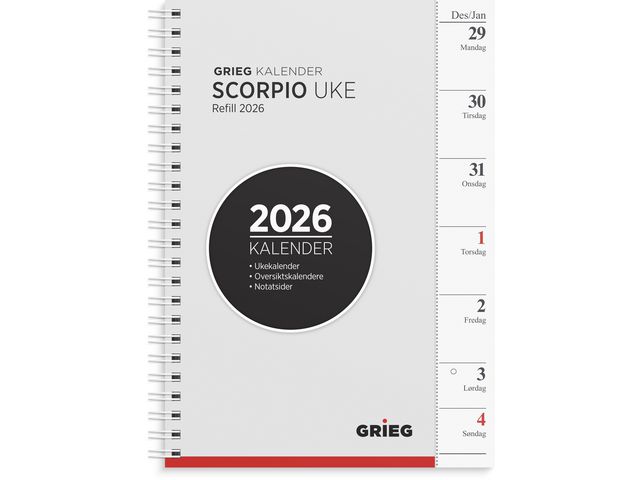 Ukekalender GRIEG Scorpio A5 2026 refill