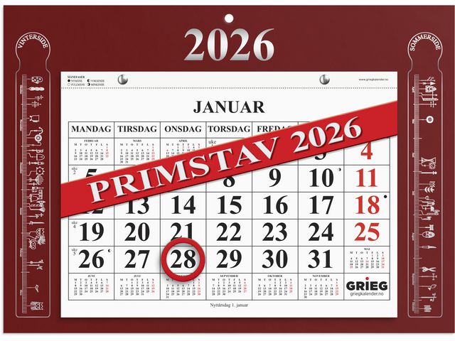 Magnetkalender GRIEG 2026 Primstav rød