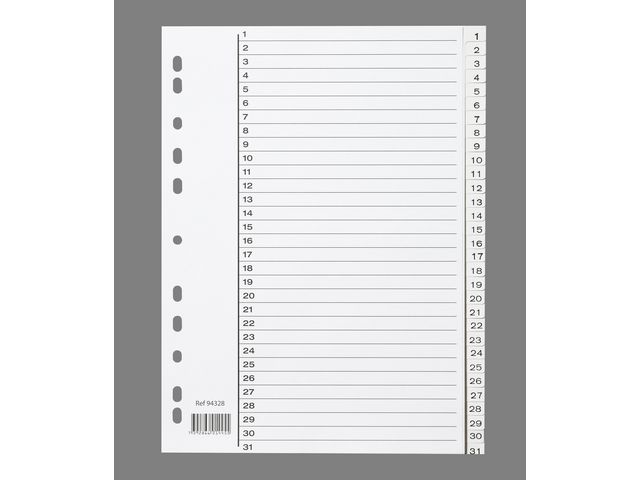 Register A4 PP 1-31 m/indeksark hvit