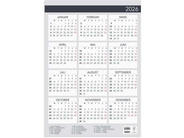 Plakatkalender Elegant GRIEG 2026 A3