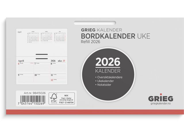 Bordkalender GRIEG 2026 uke