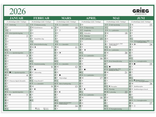 Platekalender GRIEG A5 2026 enkel
