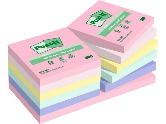Post-it Recycled mix colors 76x76 100sh (12)
