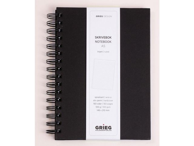 Notatbok GRIEG A5 100g 160s linjer sort