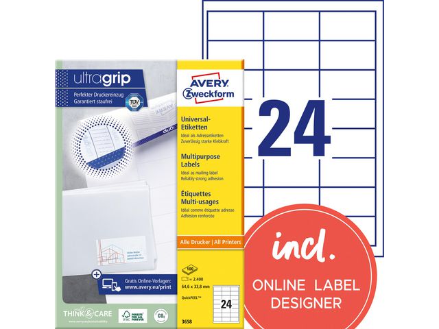 Etikett AVERY Ultragr 64,6x33,8mm (2400)