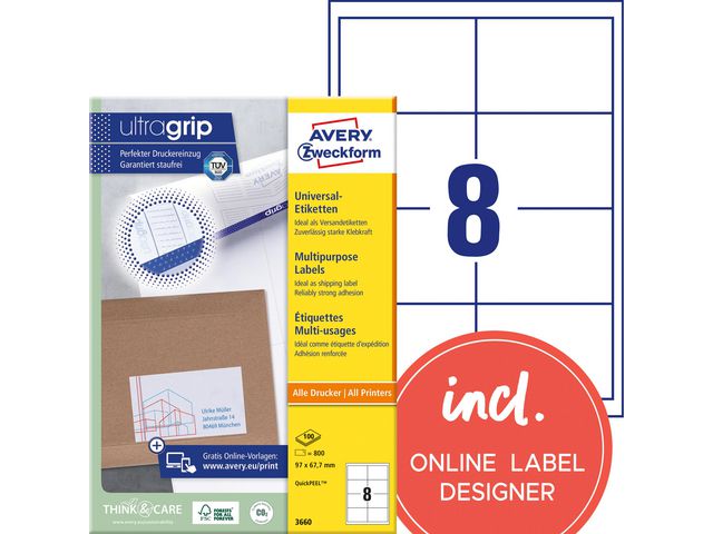 Etikett AVERY Ultragrip 97x67,7mm (800)