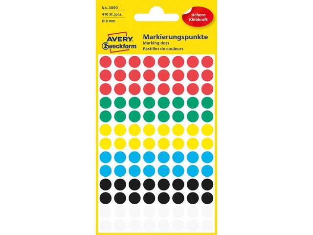 Etikett AVERY manuell ø8mm ass frg (416)