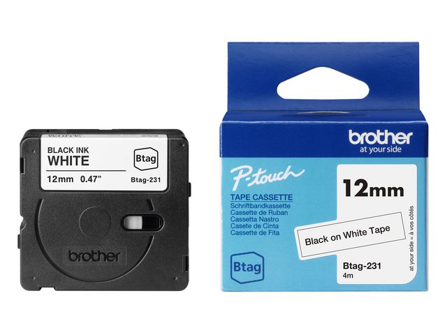 Tape BROTHER BTAG231 12mmx4m sort/hvit