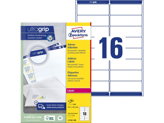 Etikett AVERY laser 99,1x33,9mm (1600)