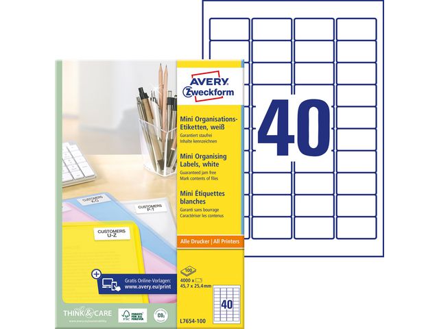 Etikett AVERY mini laser 45,7x25,4(4000)