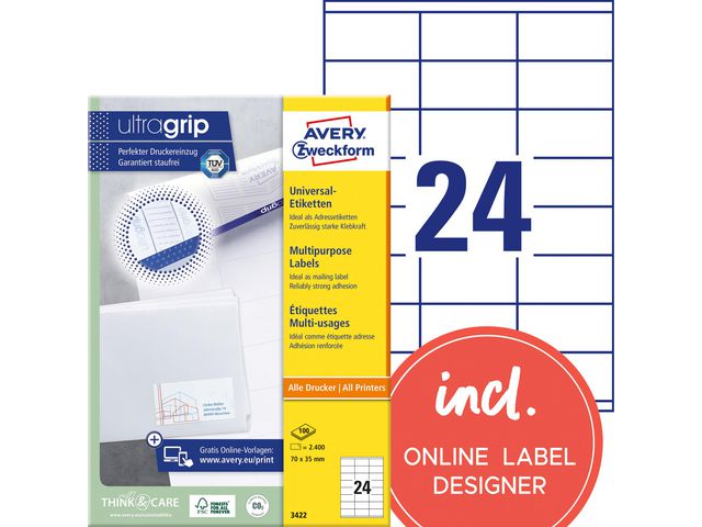 Etikett AVERY Ultragrip 70x35mm (2400)