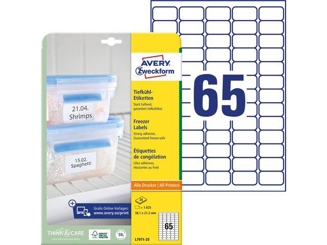 Etikett AVERY fryser 38,1x21,2mm (1625)