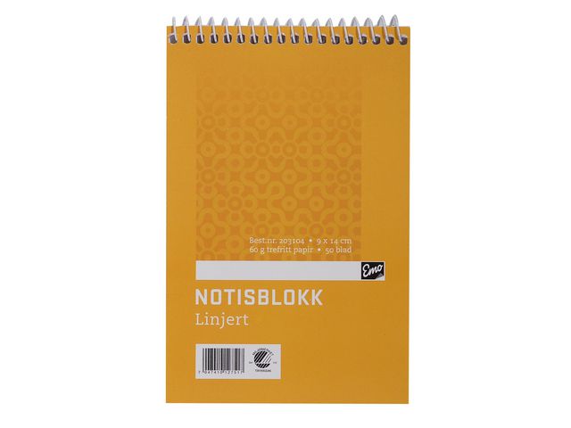 Notisblokk EMO 9x14cm 60g 50bl linj spir